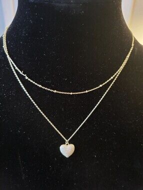Unknown Brand Double Strand Gold Pave Heart Necklace